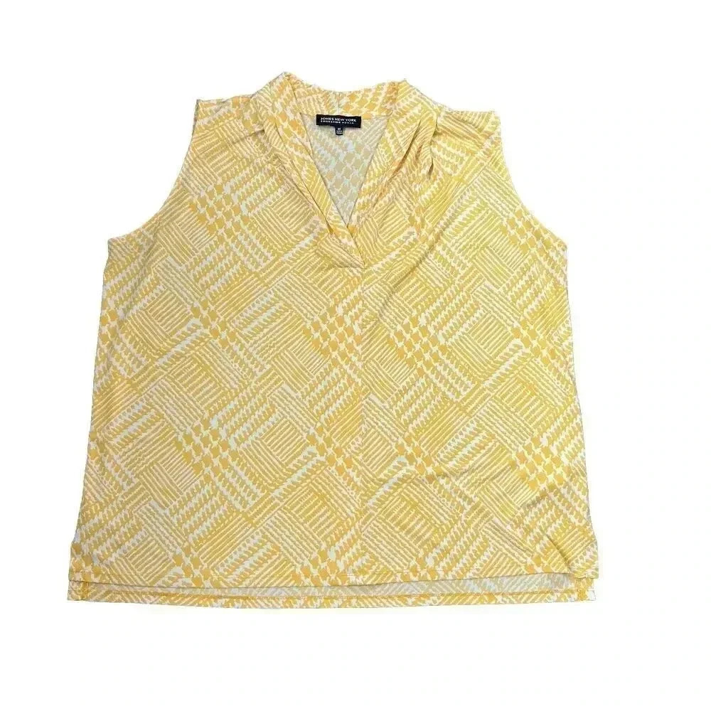 Women's 2x Jones New York Yellow & White Tank Top/Blouse/Camisole
